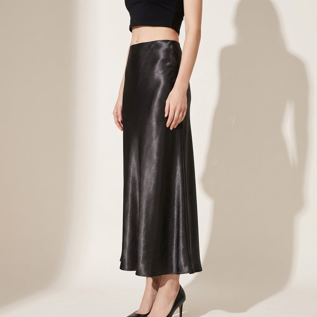 Satin Skirt in Black