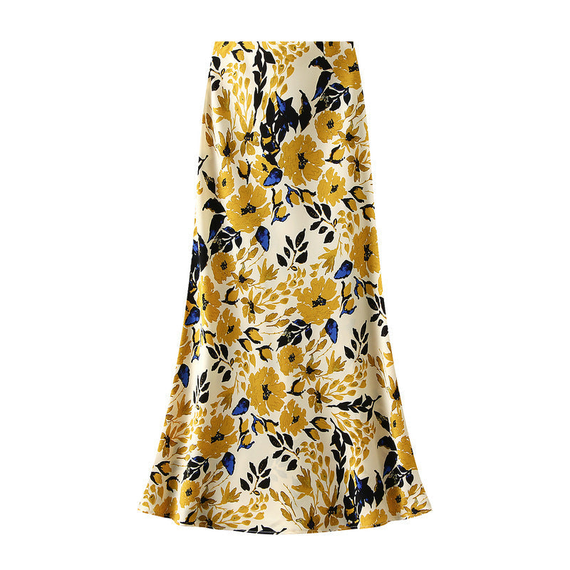 Bias Cut Satin Floral Slip Satin Skirt