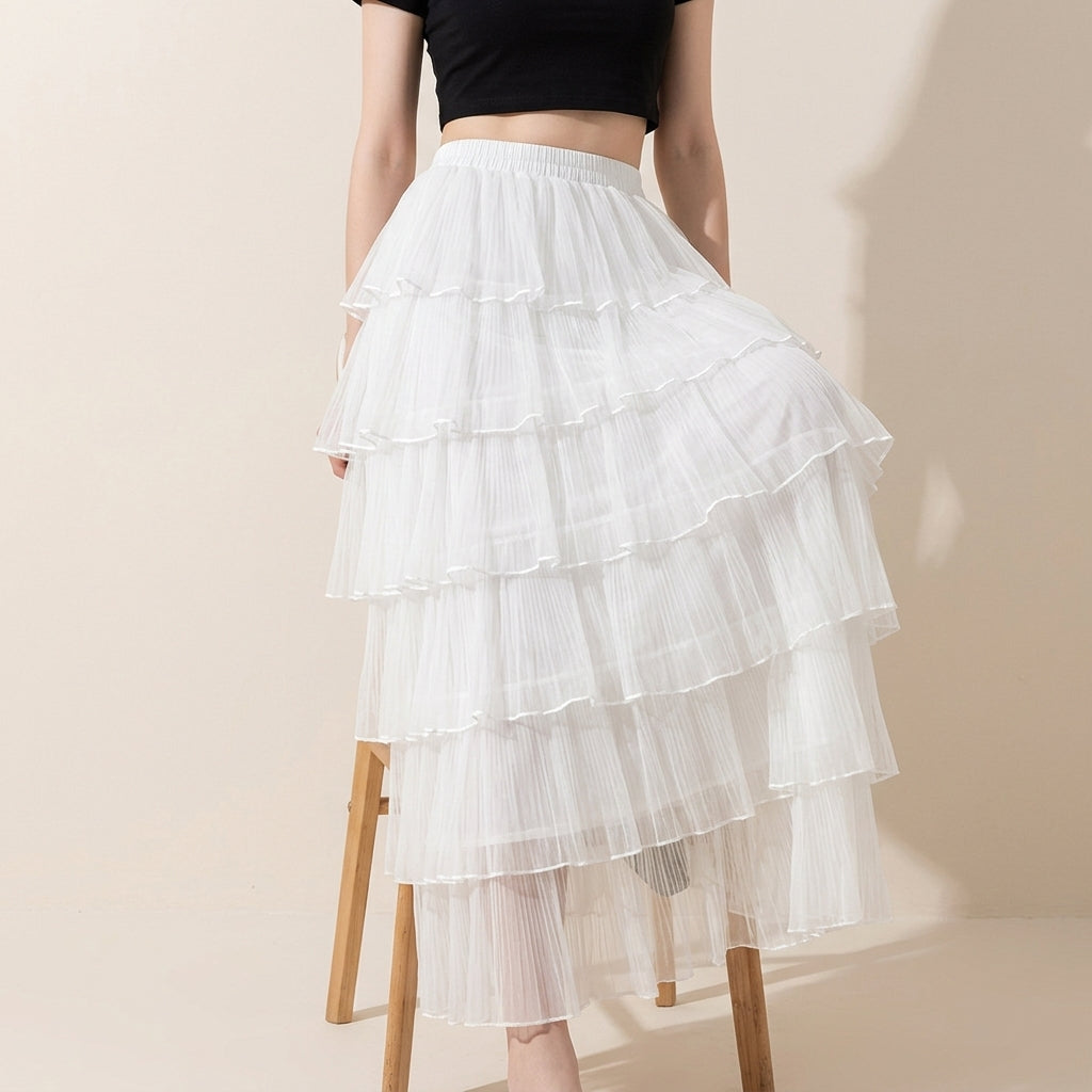 Florentine Pleated Tulle Skirt - WHITE alt