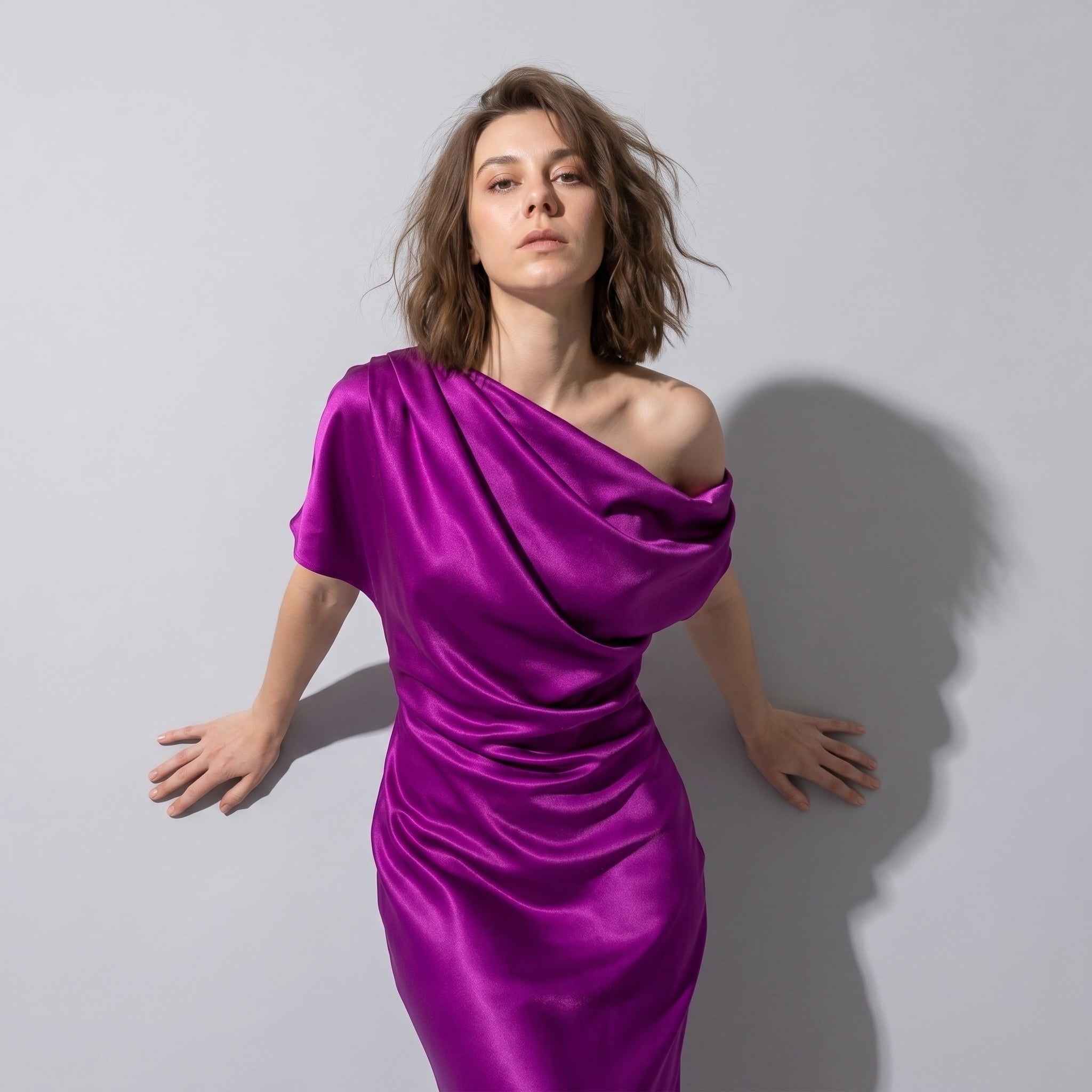 100 % ORGANIC MULBERRY SILK TRI-ACETATE WRINKLE FREE DRESS - DEEP PURPLE alt