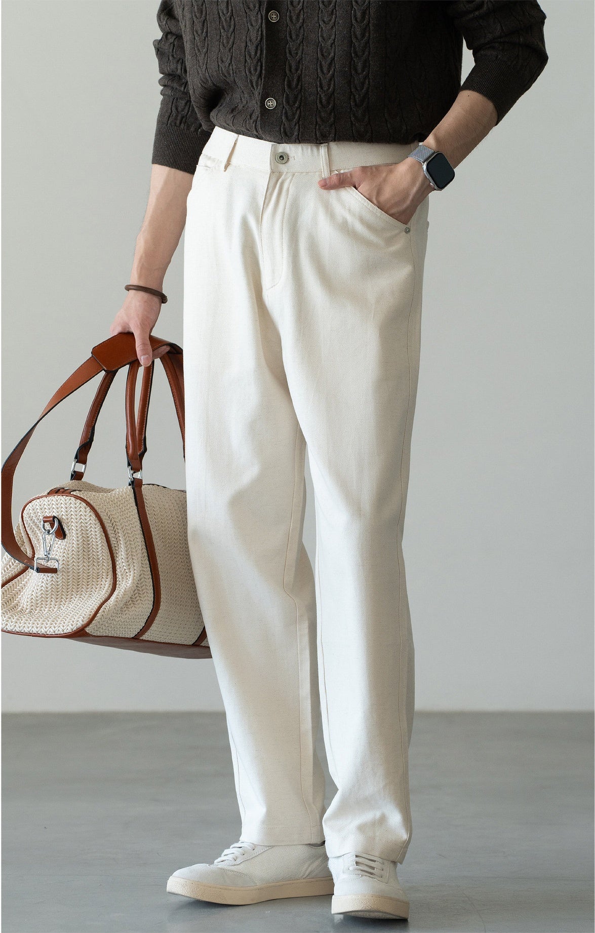 Men's Japanese-Textured 62% Cotton-Lyocell Cloud-Touch Straight Trousers - APRICOT alt