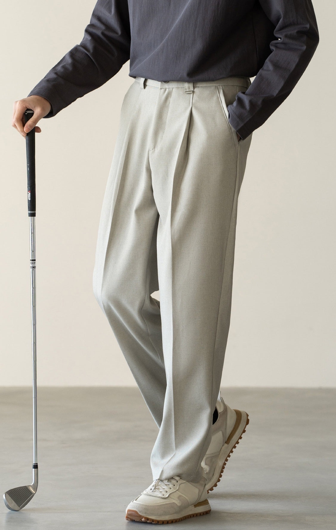 Italian Retro Linen Double-Pleated Casual trousers in Taupe Beige alt