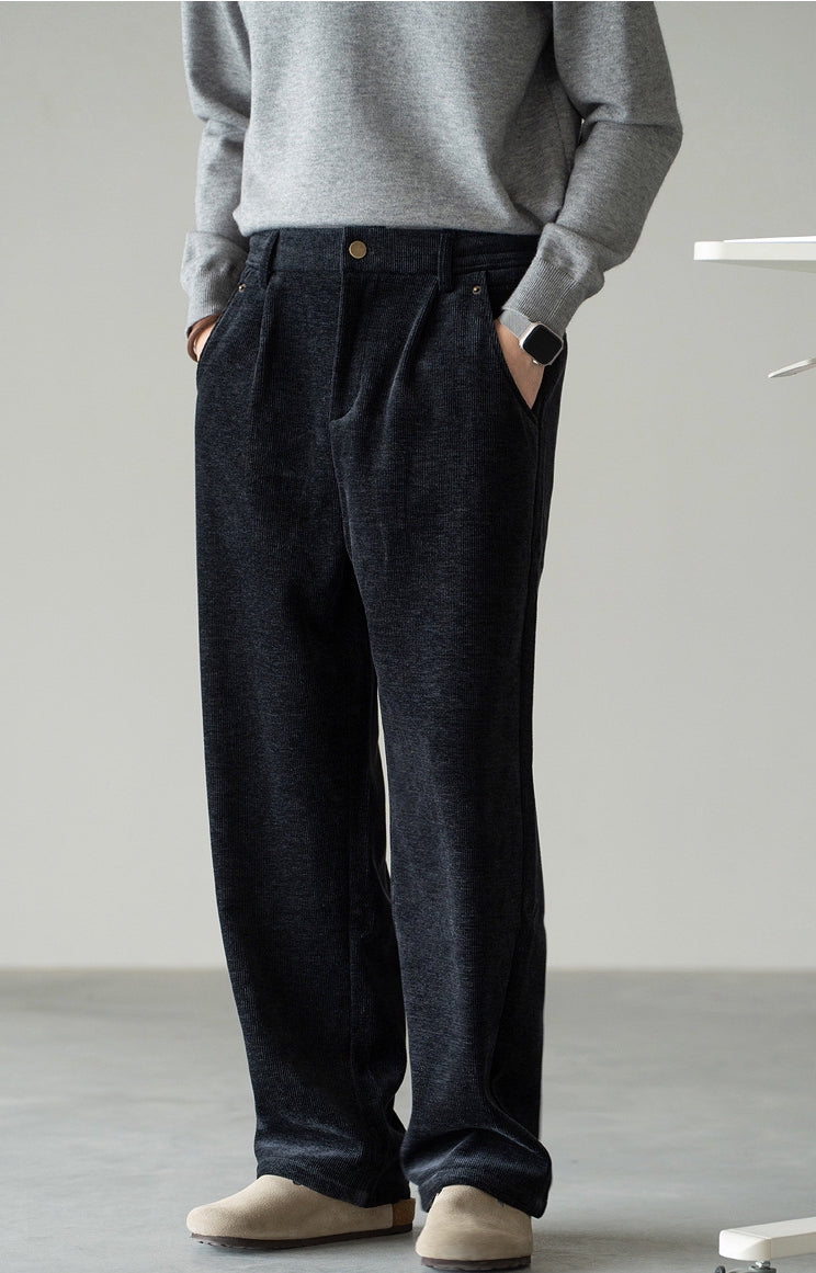 Retro Corduroy Drawstring Wide Leg Casual Pants in Black alt