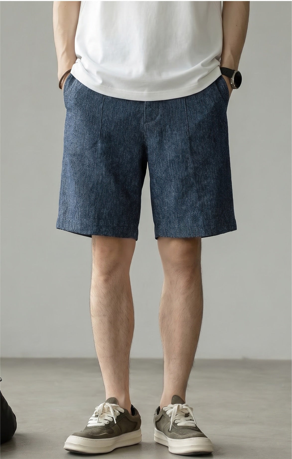 Men's Single Pleated Straight Leg 63% Linen Tailored Shorts - LINENBLUE alt