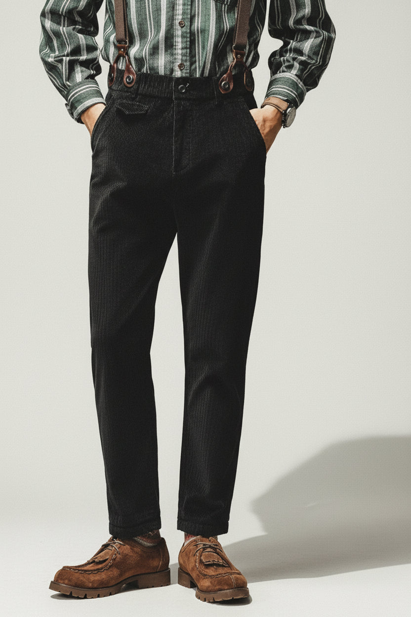 Loose Corduroy Casual Tapered Pants in Black