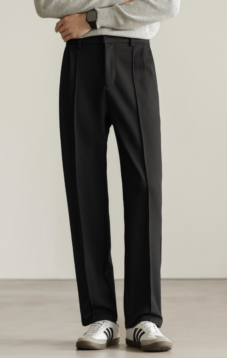 Heat-Retaining Double-Pleated Brushed Fleece Trousers