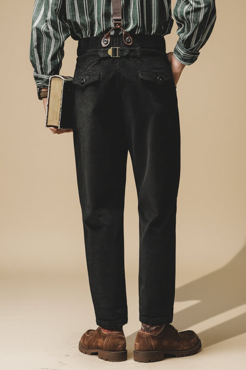Loose Corduroy Casual Tapered Pants in Black alt