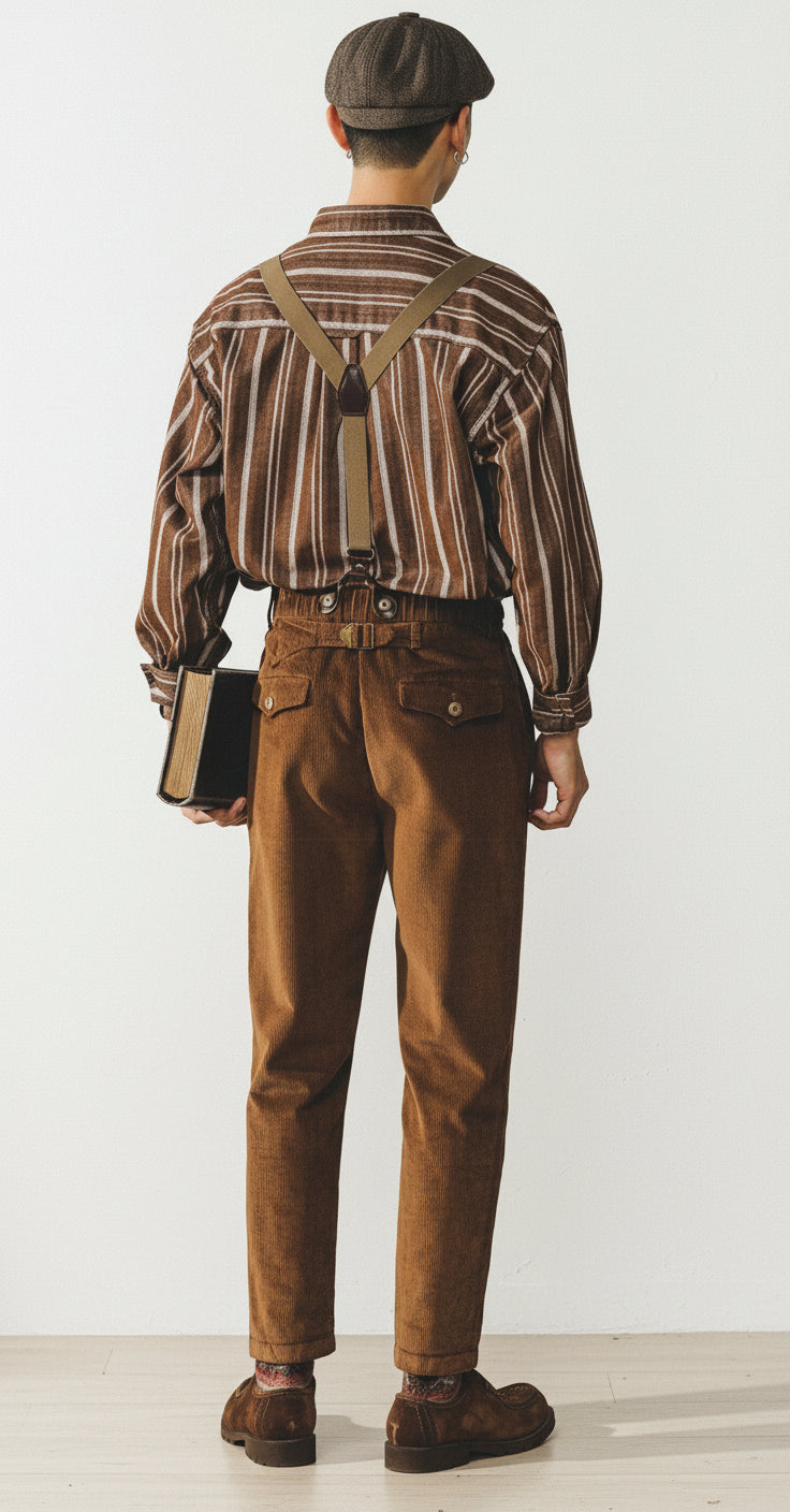 Loose Corduroy Casual Tapered Pants in Chestnut Brown alt