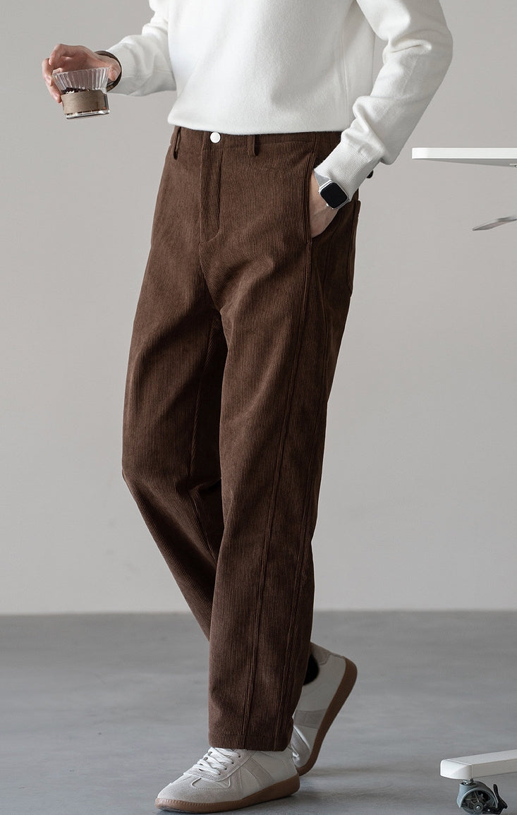 Retro Corduroy Straight Leg Casual Pants in Coffee Brown