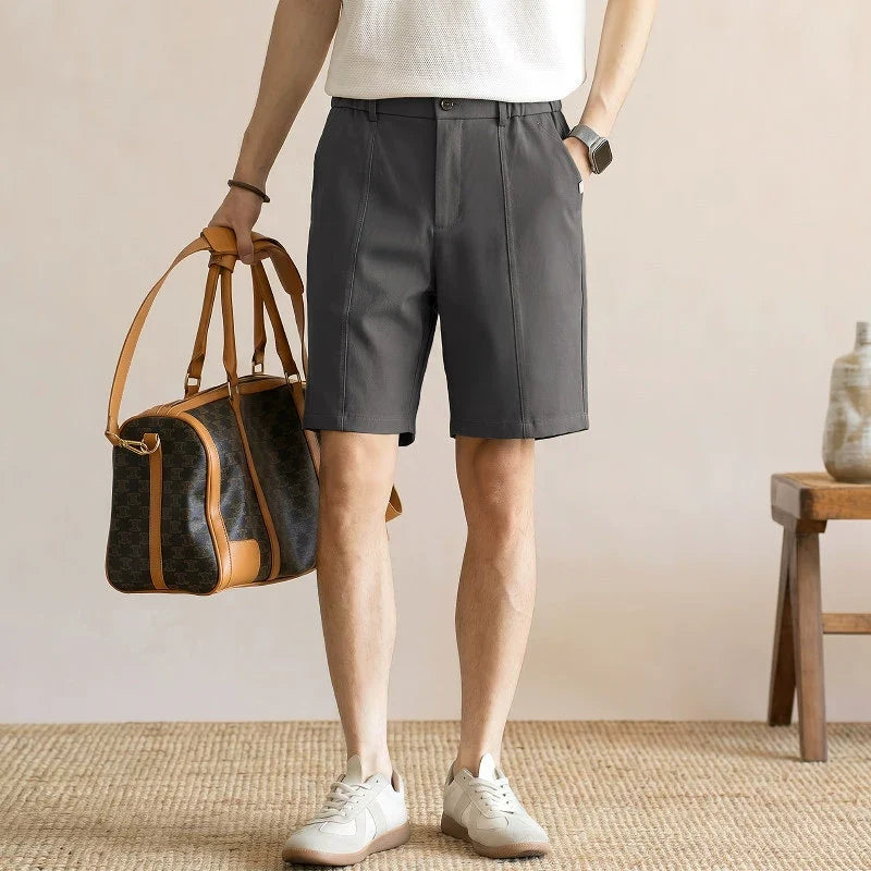Men's Summer Japanese Style Cooling Casual Shorts - Knee-length with Half-Elastic Waist - GRAY