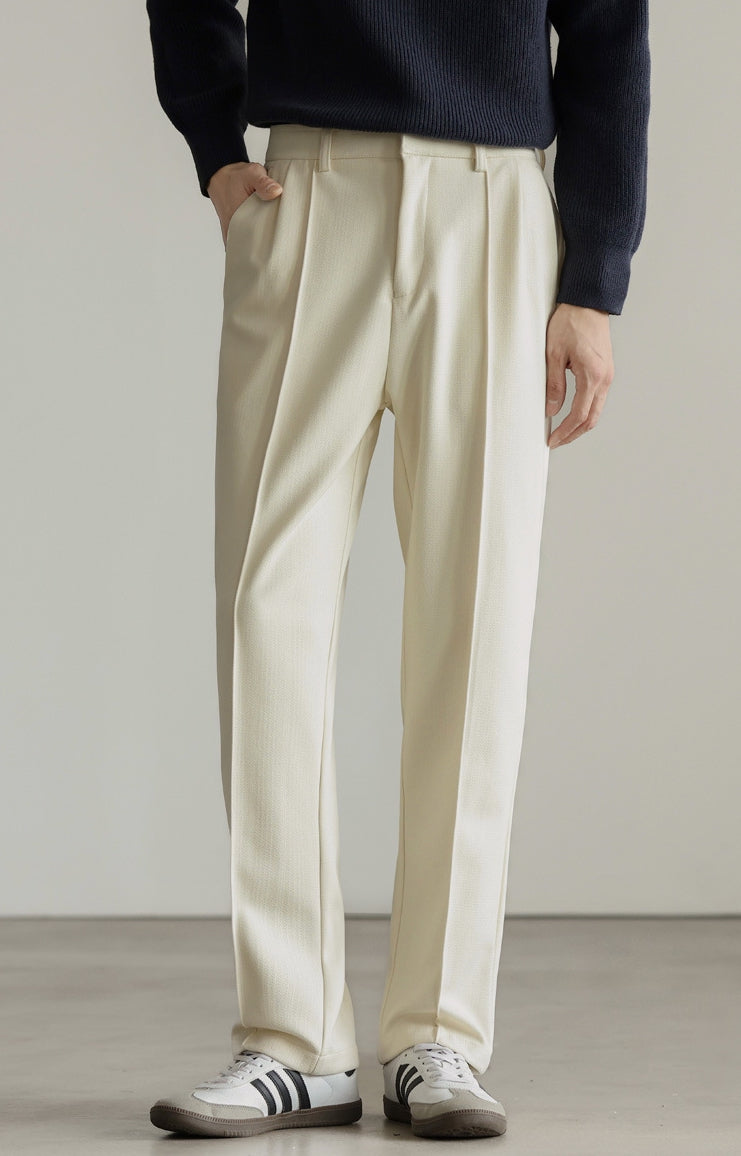 Heat-Retaining Double-Pleated Brushed Fleece Trousers