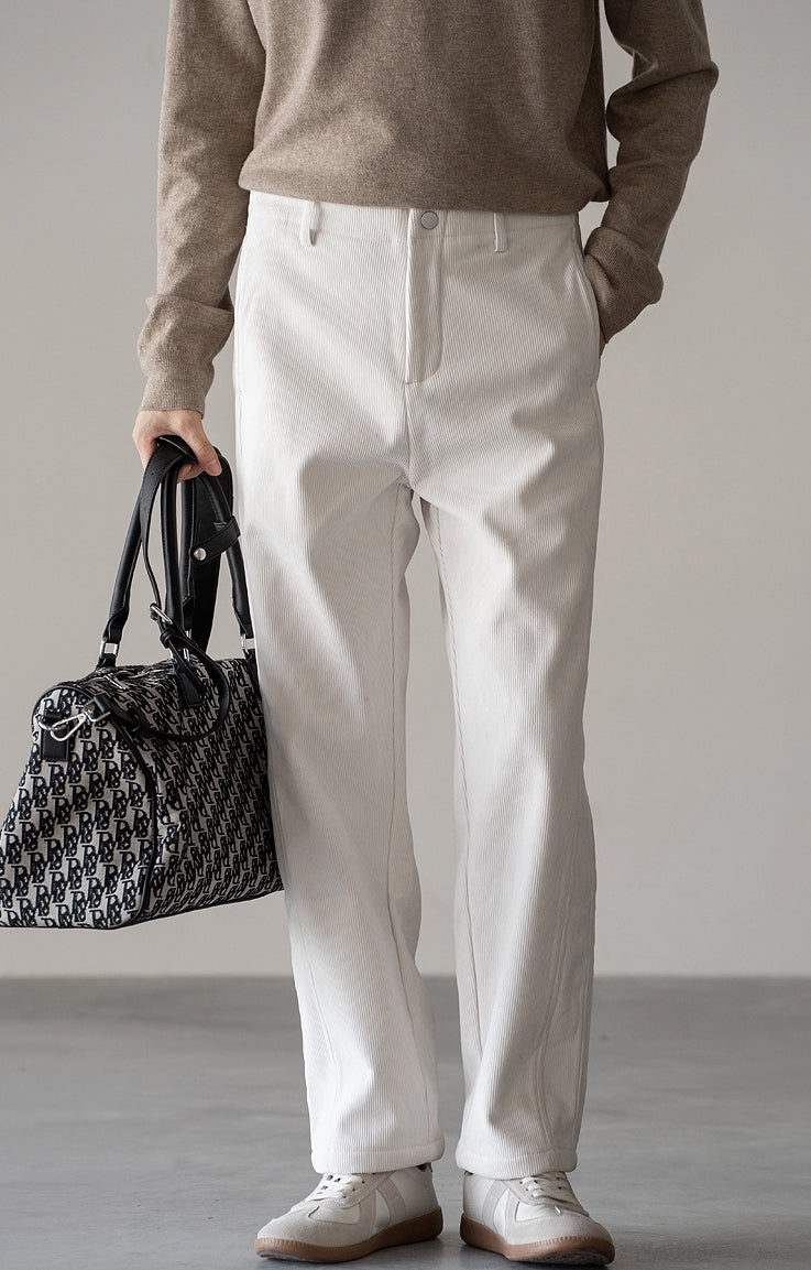 Retro Corduroy Straight Leg Casual Pants in White alt