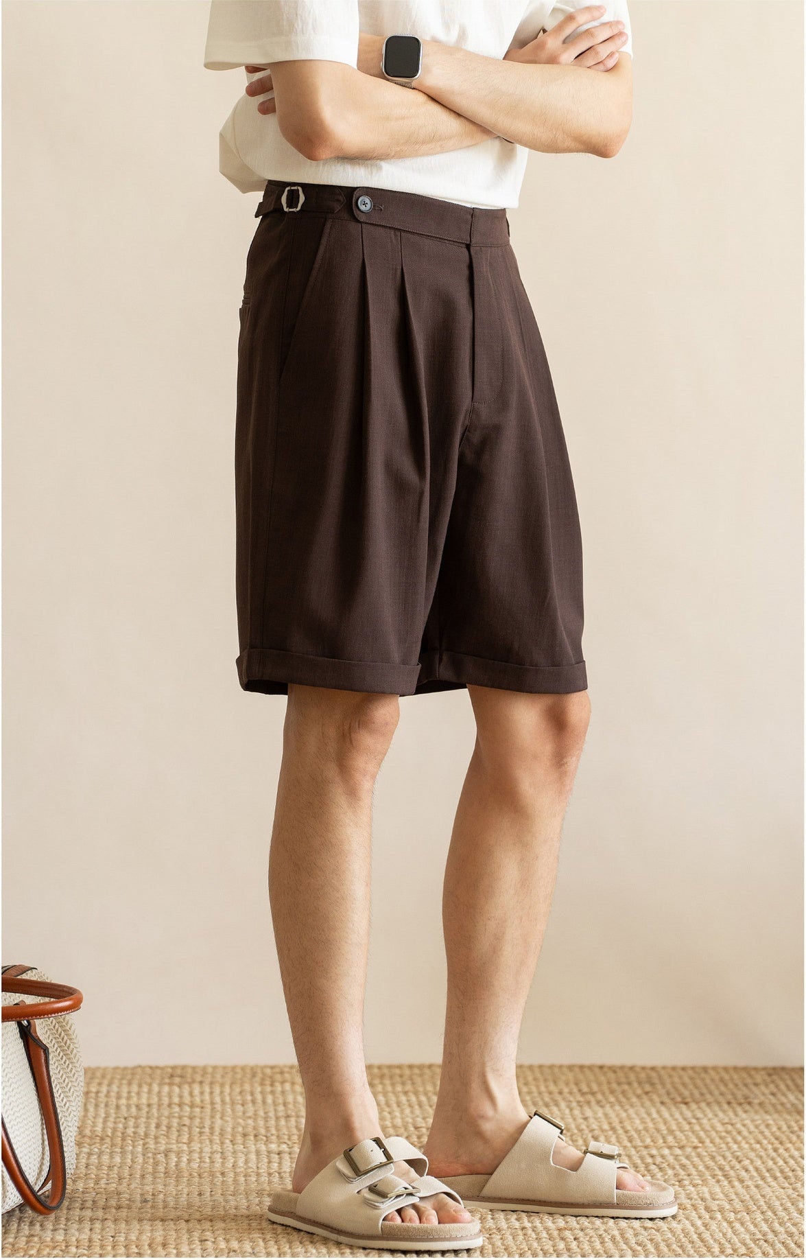 Men’s Tailored Commuter Shorts with Side Adjusters & Cooling Touch - BROWN alt