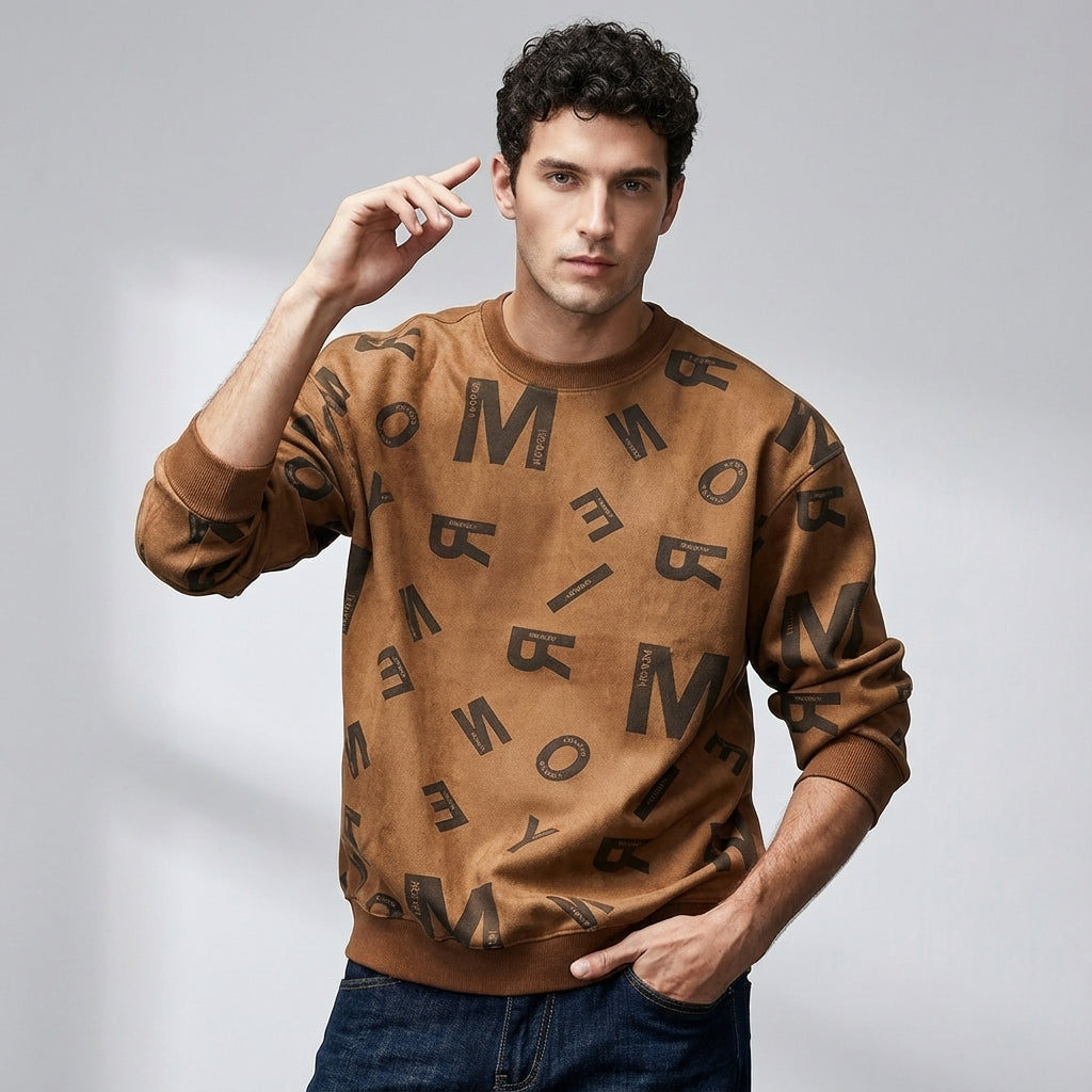 Suede Sweatshirt in Khaki