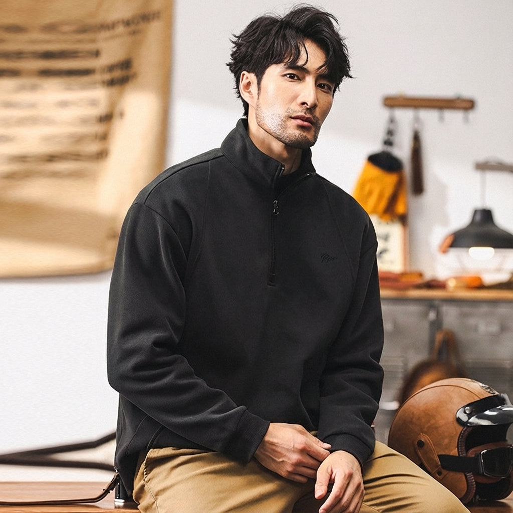 Half-Zip Fleece 380 GSM Jacket in Black alt