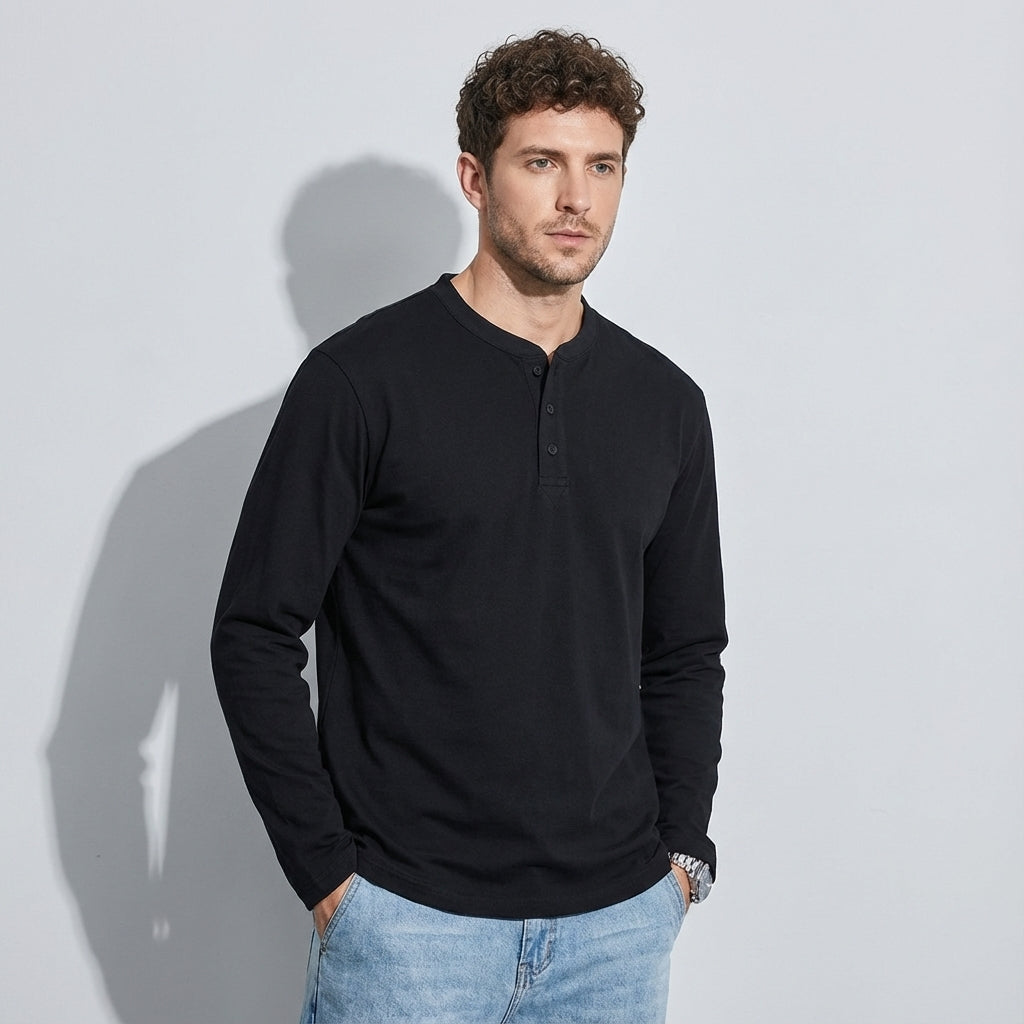 Henry Collar Polo Tee in Black