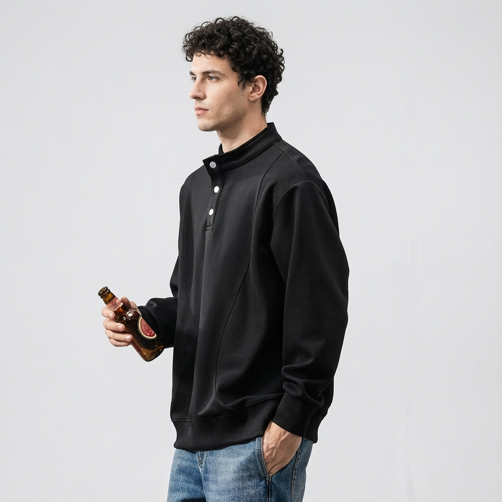 Designer Henley Collar Jumper in Black
