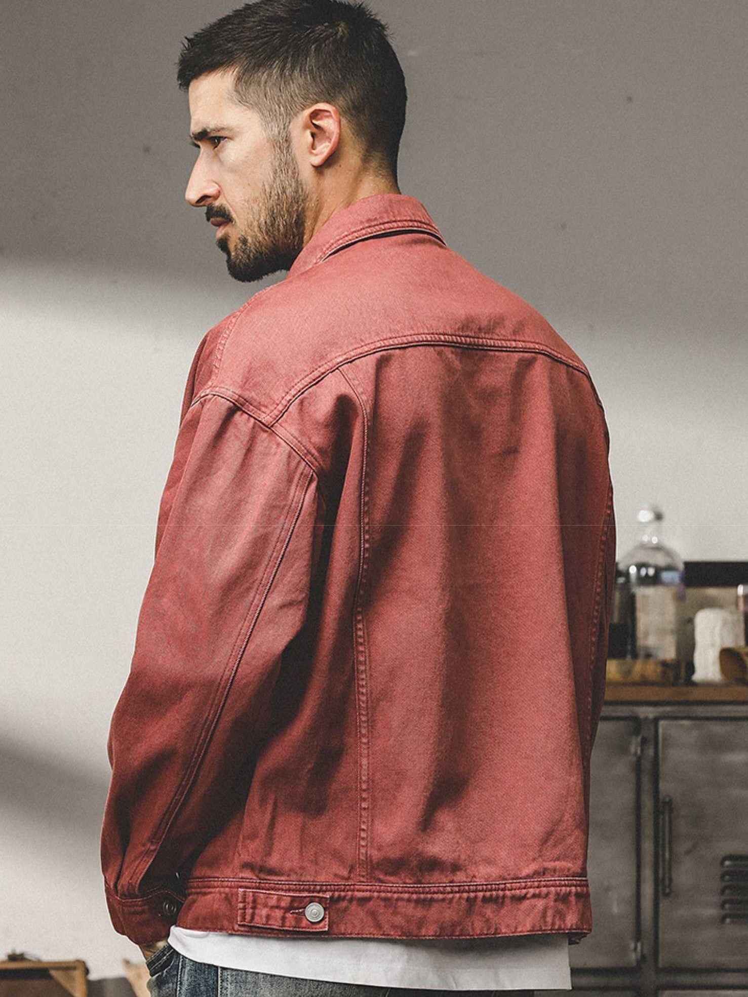 THEND RUGGED COLORED DENIM OVER-SHIRT - 202309140061_RED alt