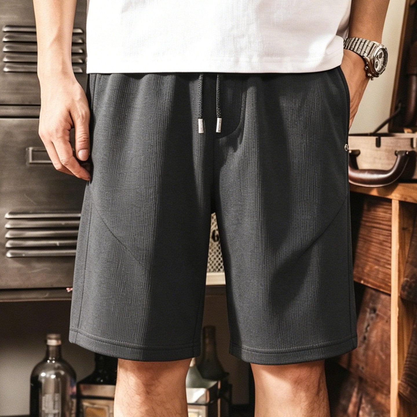 Combed Cotton Knitted Heavy Weight Oversized Athletic Style Casual Shorts - Dark Gray