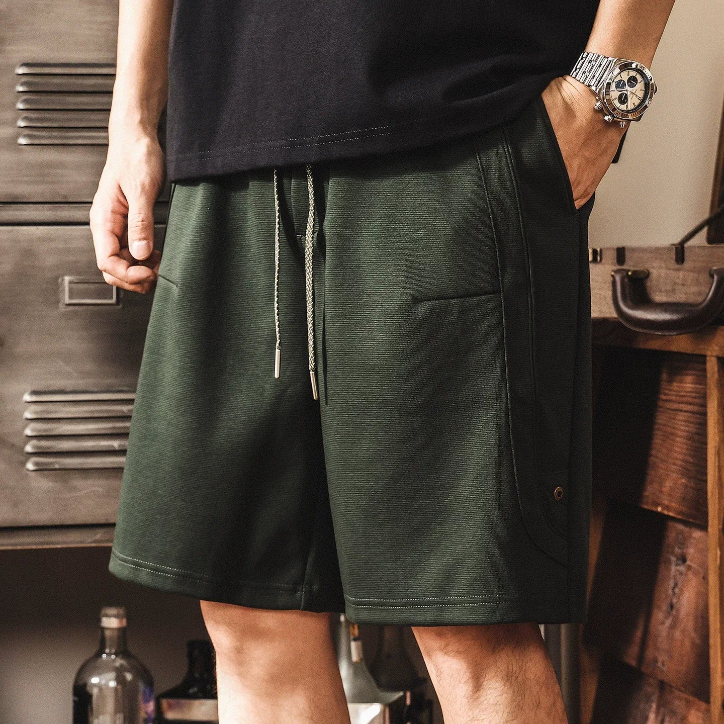 Cotton Heavy Weight Athletic Knitted Casual Shorts - Pine Green
