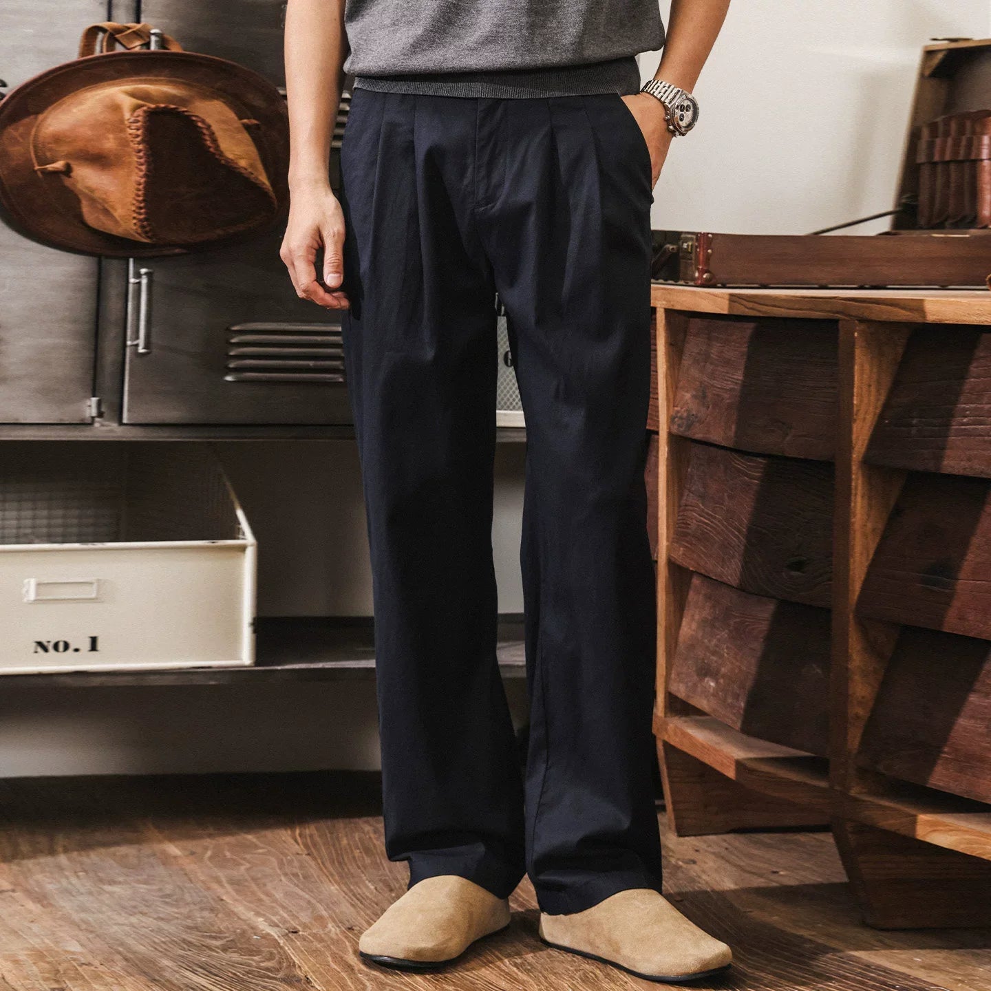 Retro Casual Pleated Flax Linen Pants - NAVYBLUE