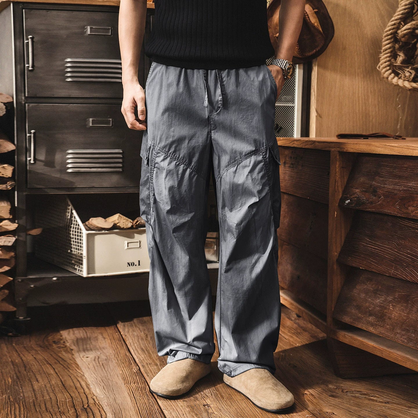 Casual Vintage Streetwear Drawstring Cargo Pants - SLATEGREY