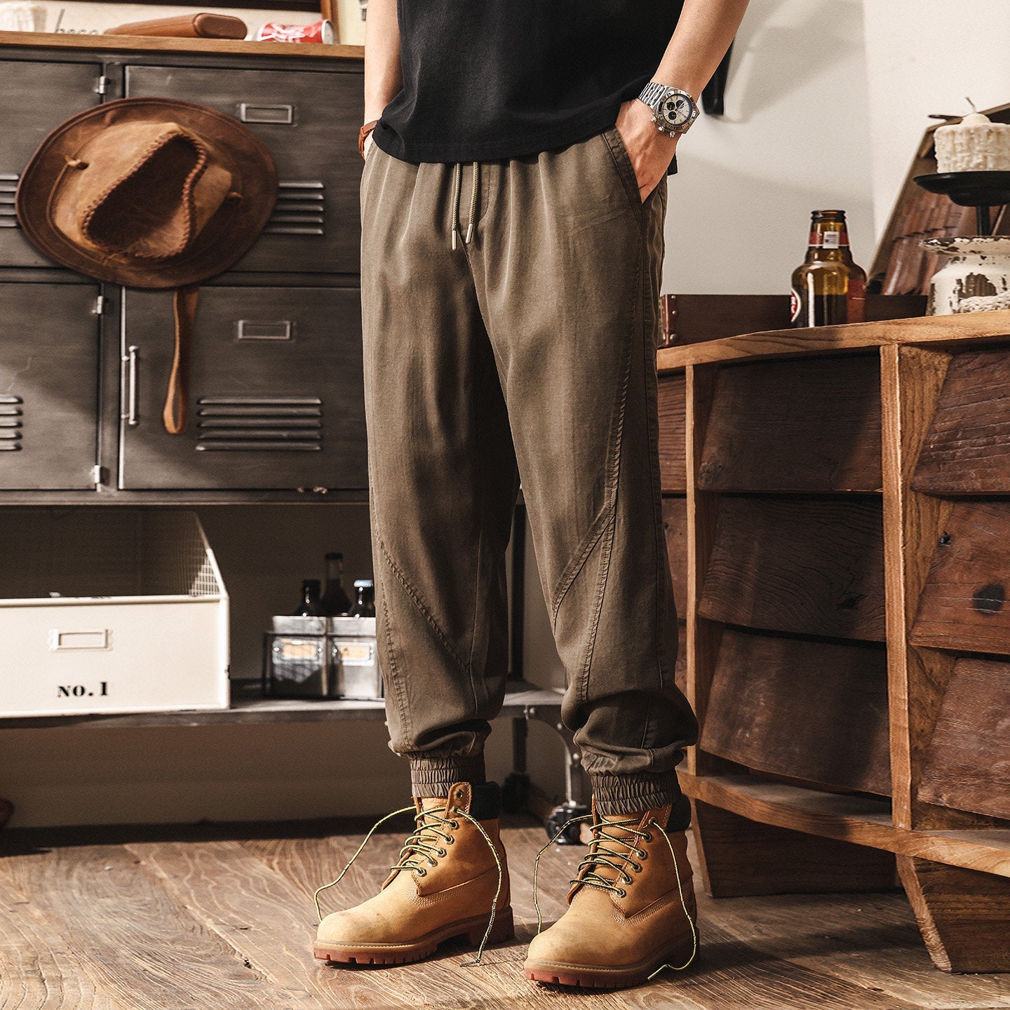 Lyocell Tencel Light Weight Washed Joggers in Dark Brown