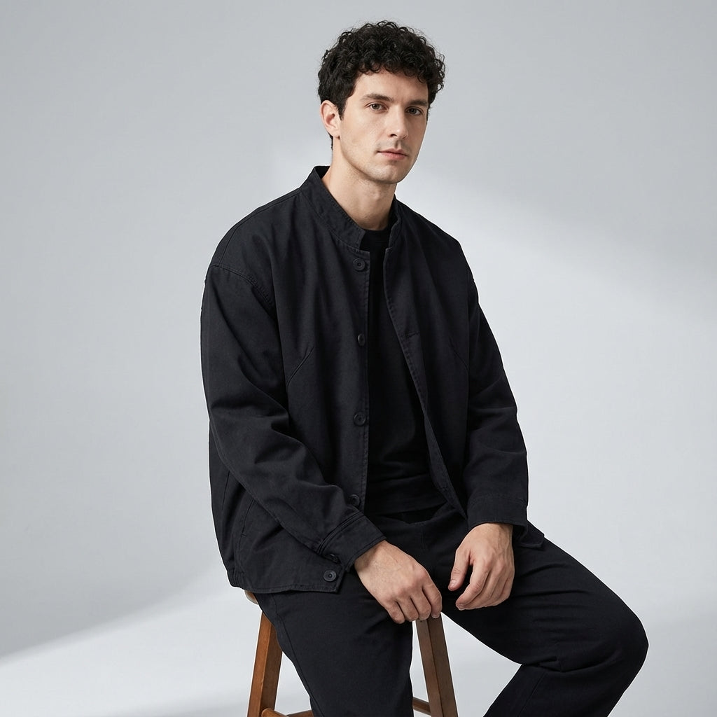 Japanese Retro Washed Denim Jacket in Black