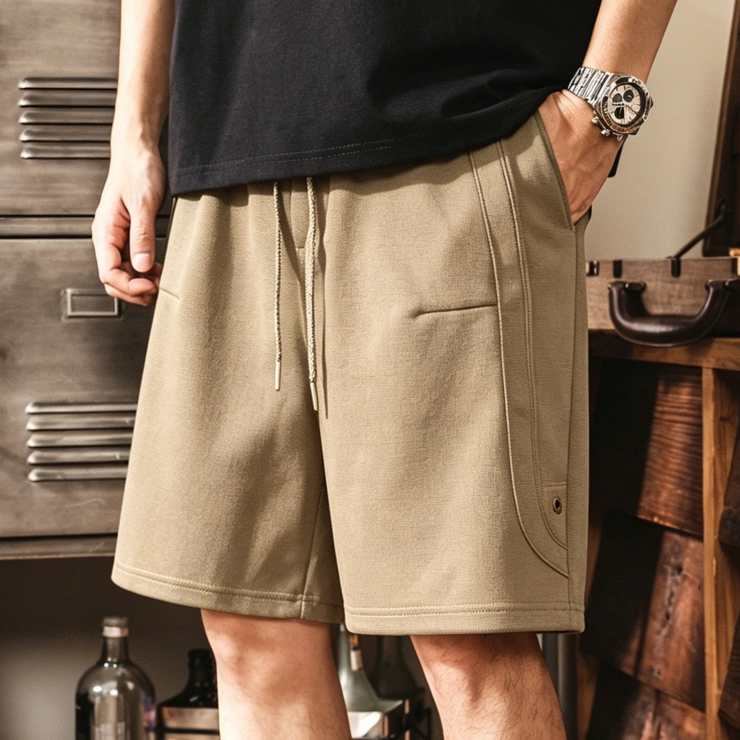 Cotton Heavy Weight Athletic Knitted Casual Shorts - Khaki