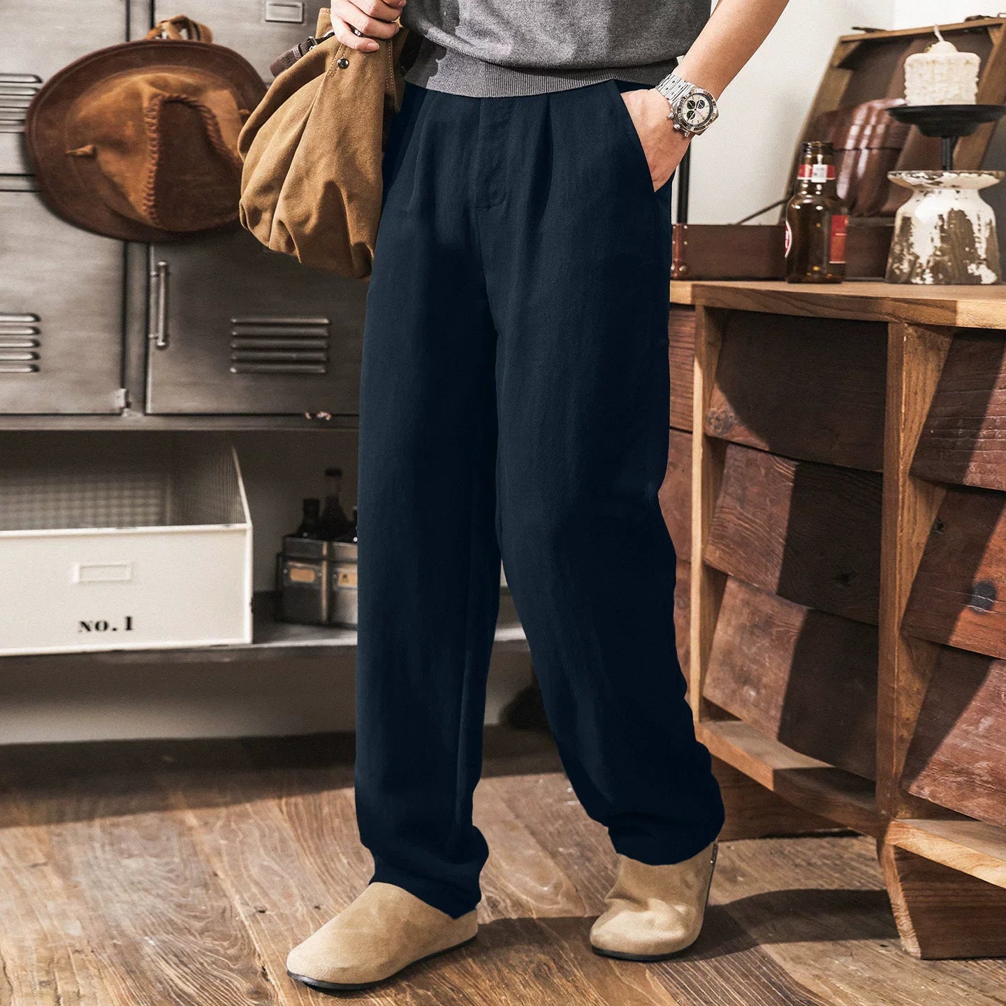 The Atelier Linen-Lyocell Straight-Leg Trouser - DARKBLUE