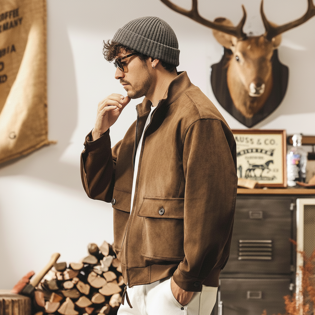 Suede Mocha Bomber Jacket alt