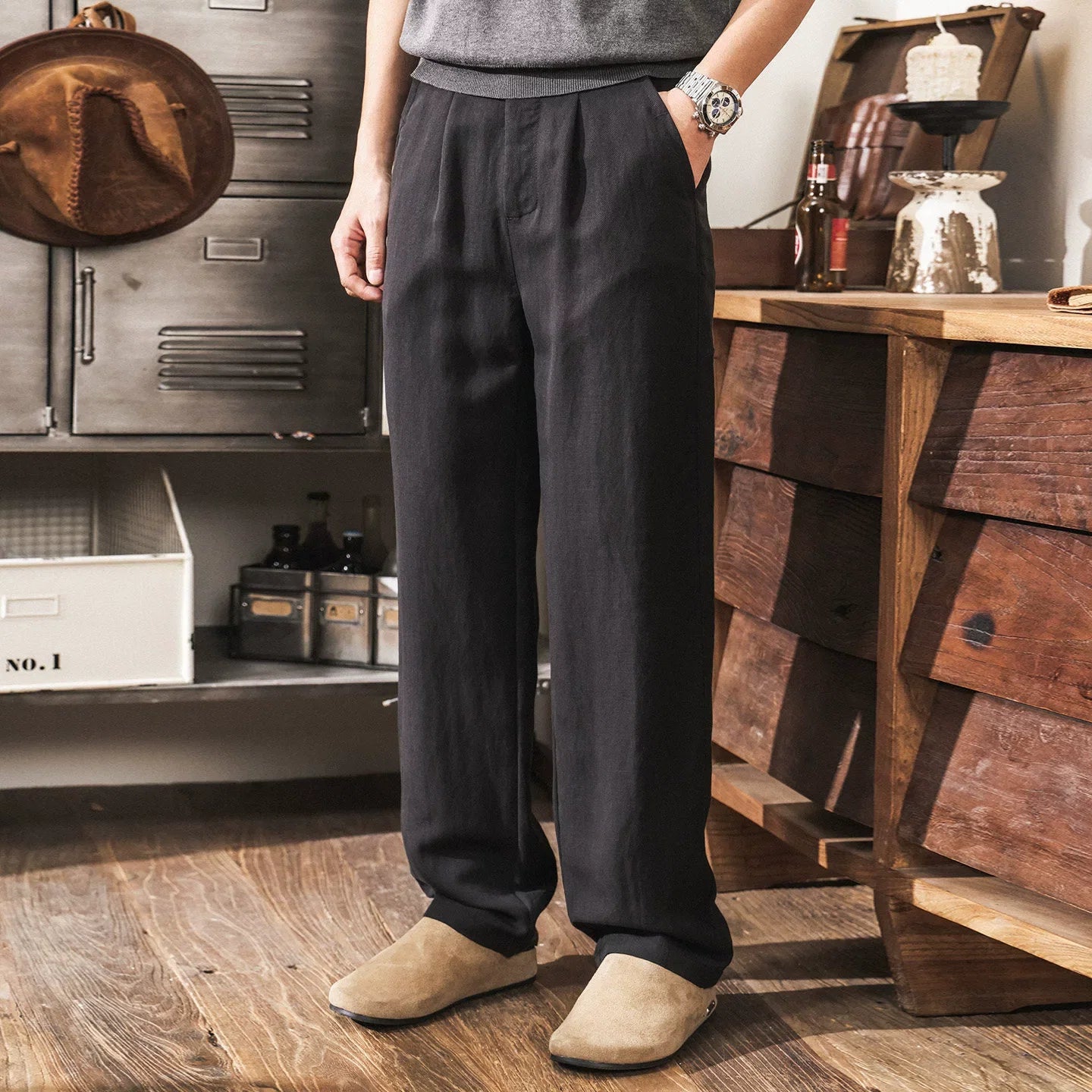 The Atelier Linen-Lyocell Straight-Leg Trouser - BLACK