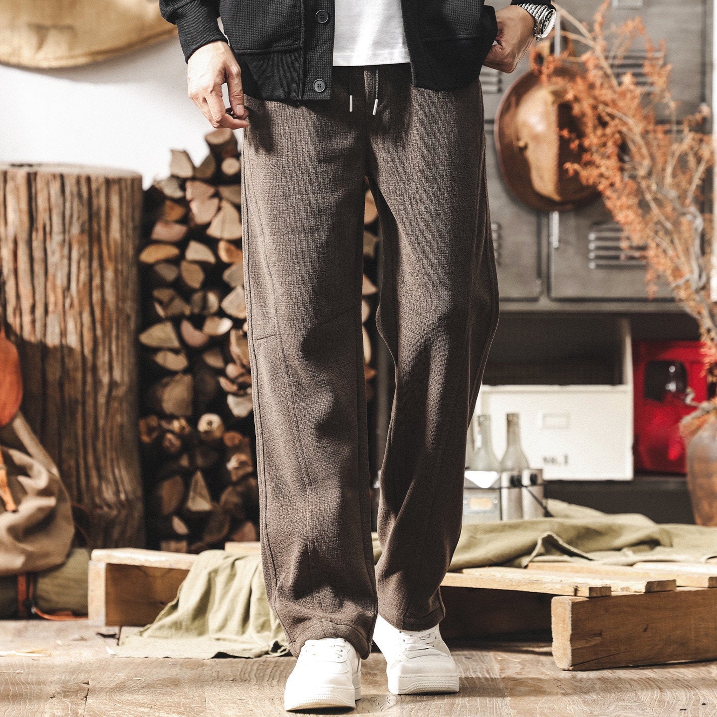 Chenille Thick Sweatpants - BROWN