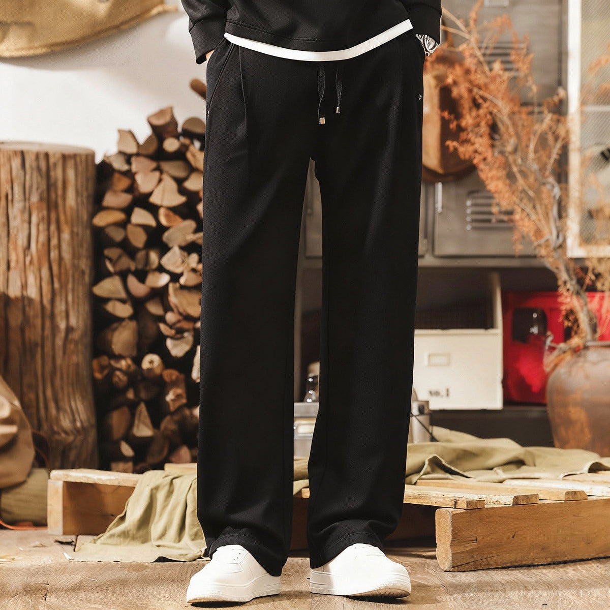 Faux Jeans Loose Trousers - BLACK