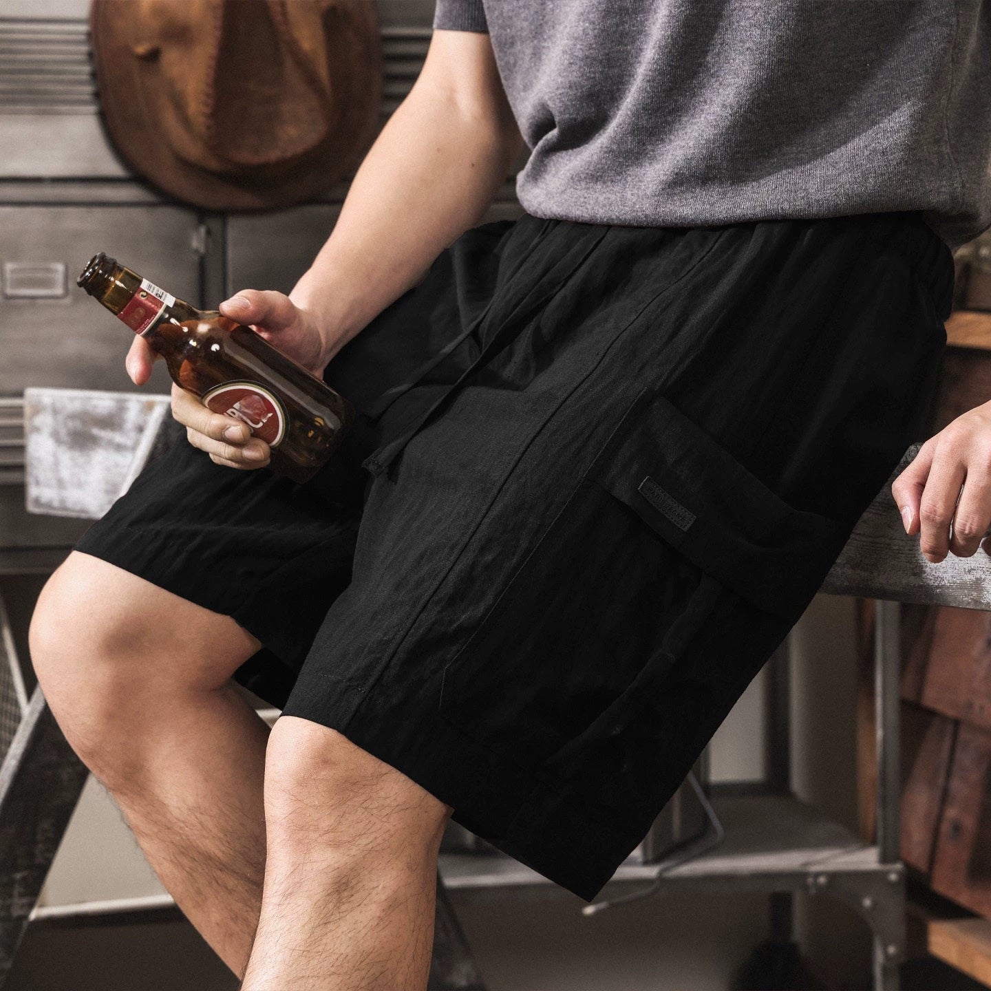 Harajuku-Style Cargo Lyocell Linen Casual Shorts - BLACK