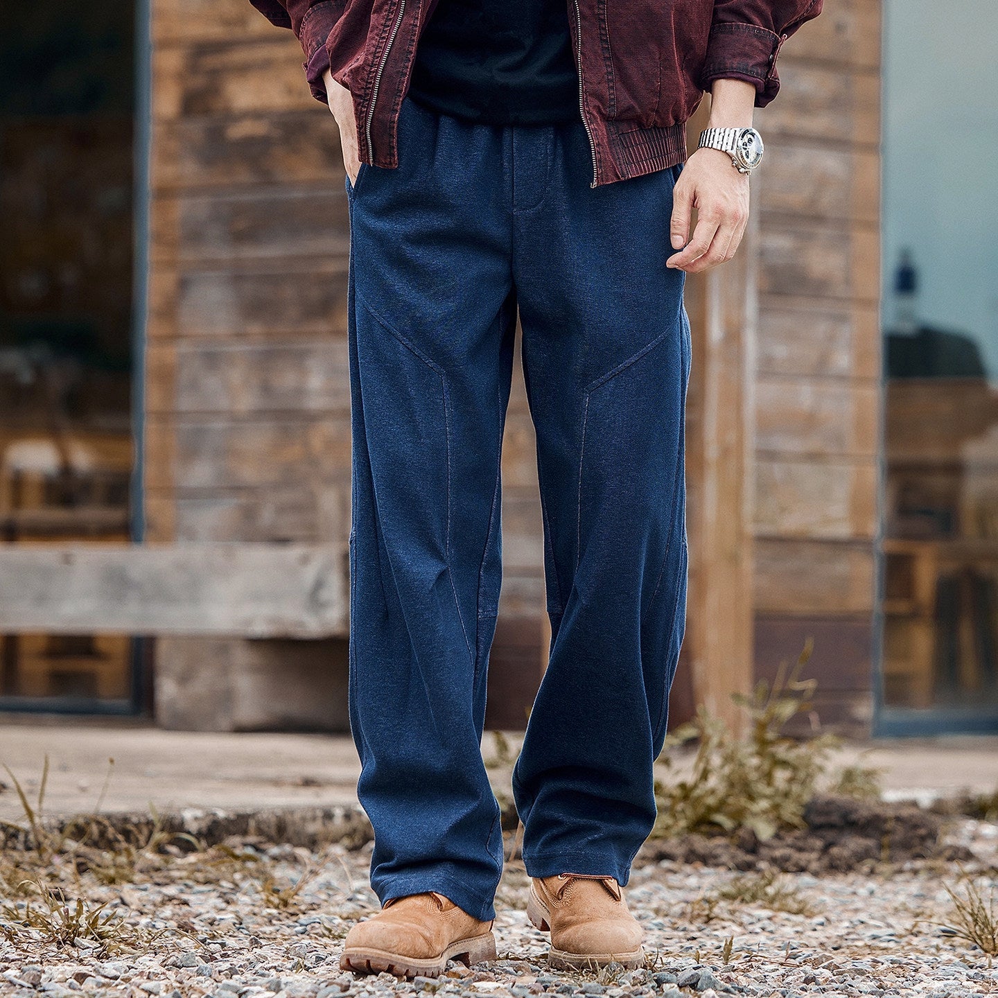 Heavy Knit Sweatpants - DENIM BLUE