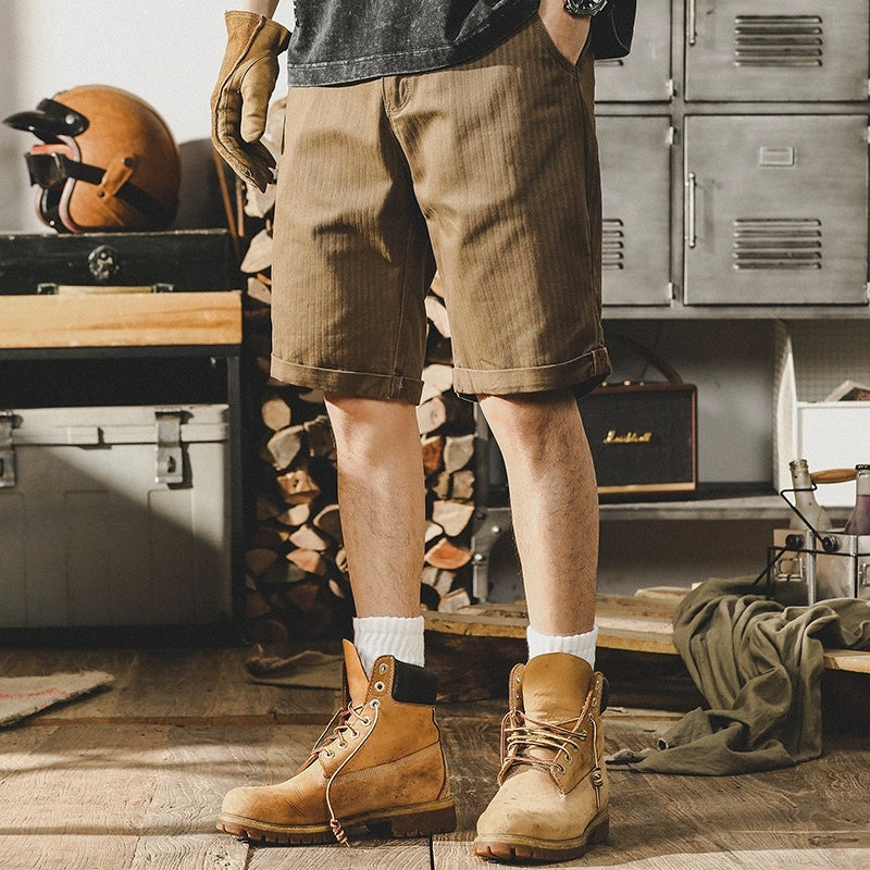 Twill Textured American Retro Casual Shorts - Coffee