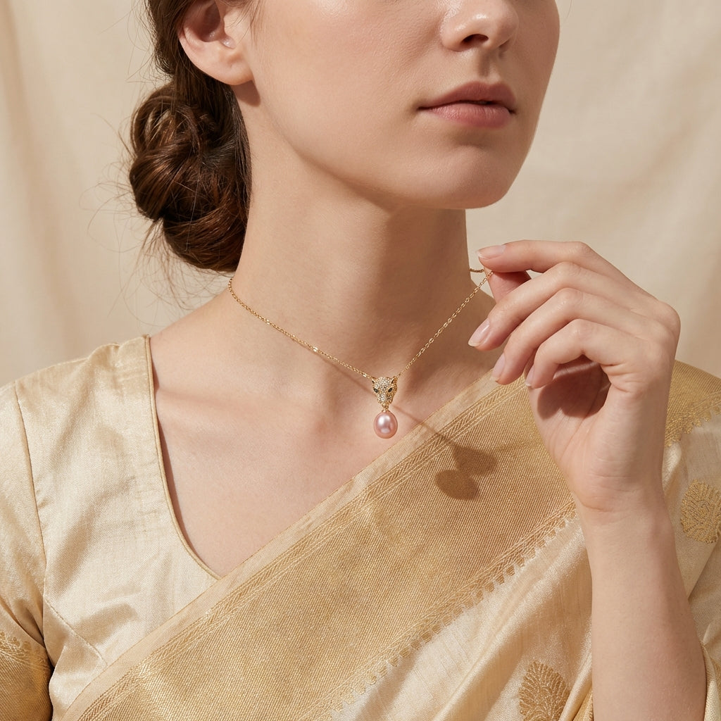Panther Pearl Drop Pendant Chain