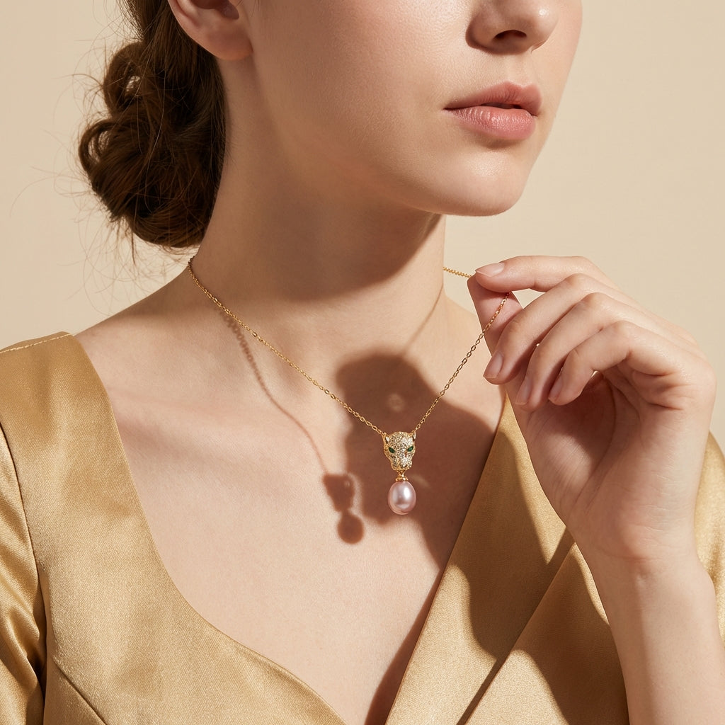 Panther Pearl Drop Pendant Chain
